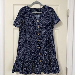 Navy Dot Button-Front Kids Dress